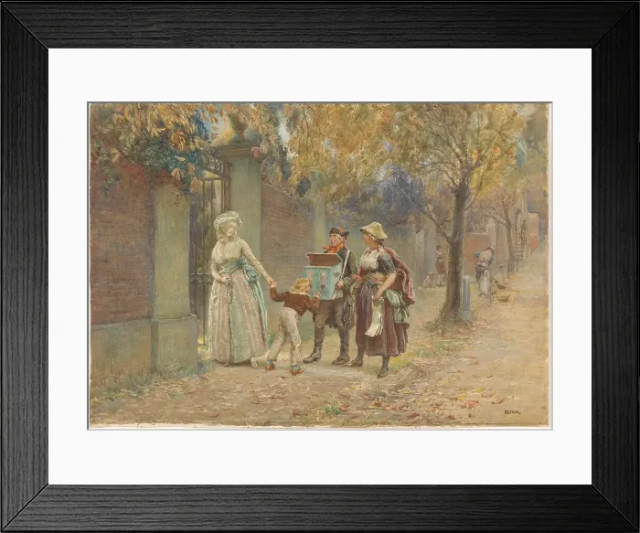 Framed Print : Man with a viewing box, and a seller of songs, 1868-1928. Creator: Henry Reynolds Steer Framed Print : Man with a viewing box, and a seller of songs, 1868-1928. Creator: Henry Reynolds Steer