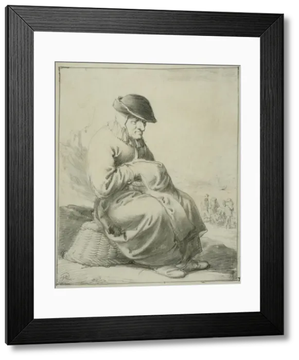 Framed Print : Elderly woman sitting on an upside down basket, 1630s. Creator: Pieter Jansz. Quast Framed Print : Elderly woman sitting on an upside down basket, 1630s. Creator: Pieter Jansz. Quast