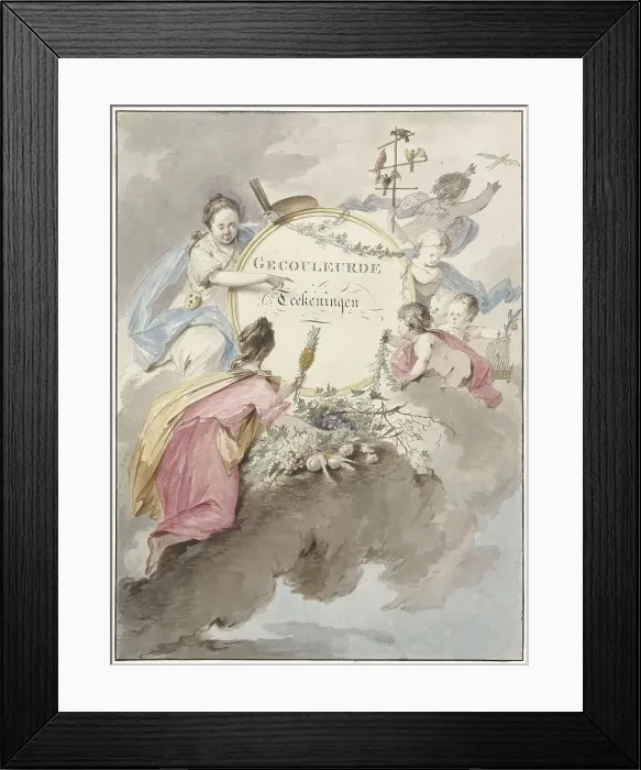 Framed Print : Title page for art book with coloured drawings, 1745-1808. Creator: Gerard van Nijmegen Framed Print : Title page for art book with coloured drawings, 1745-1808. Creator: Gerard van Nijmegen