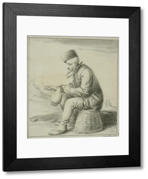 Framed Print : Elderly man sitting on an upside down basket, 1630s. Creator: Pieter Jansz. Quast Framed Print : Elderly man sitting on an upside down basket, 1630s. Creator: Pieter Jansz. Quast