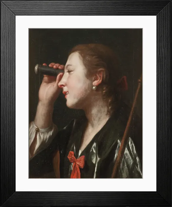 Framed Print : Girl Looking through a Telescope, mid-18th century. Creator: Pietro Rotari Framed Print : Girl Looking through a Telescope, mid-18th century. Creator: Pietro Rotari