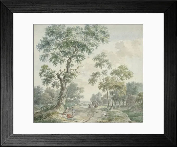 Framed Print : Woods with figures by a road, covered wagon approaching, 1779. Creator: Gerardus Wieringa Framed Print : Woods with figures by a road, covered wagon approaching, 1779. Creator: Gerardus Wieringa
