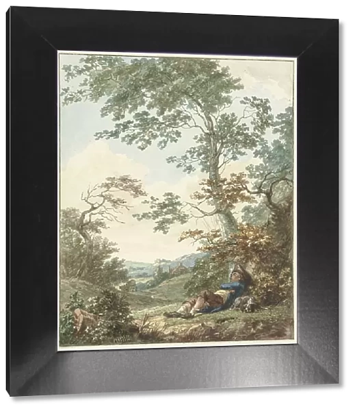 Sleeping man with dog under a tree, 1754-1820. Creator: Hermanus Numan