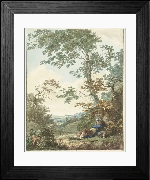 Framed Print : Sleeping man with dog under a tree, 1754-1820. Creator: Hermanus Numan Framed Print : Sleeping man with dog under a tree, 1754-1820. Creator: Hermanus Numan