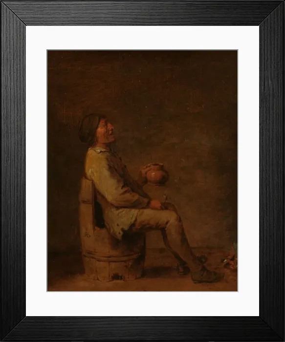 Framed Print : Man Seated Holding a Pipe and a Jug in an Interior, c.1635-c.1645. Creator: Unknown Framed Print : Man Seated Holding a Pipe and a Jug in an Interior, c.1635-c.1645. Creator: Unknown