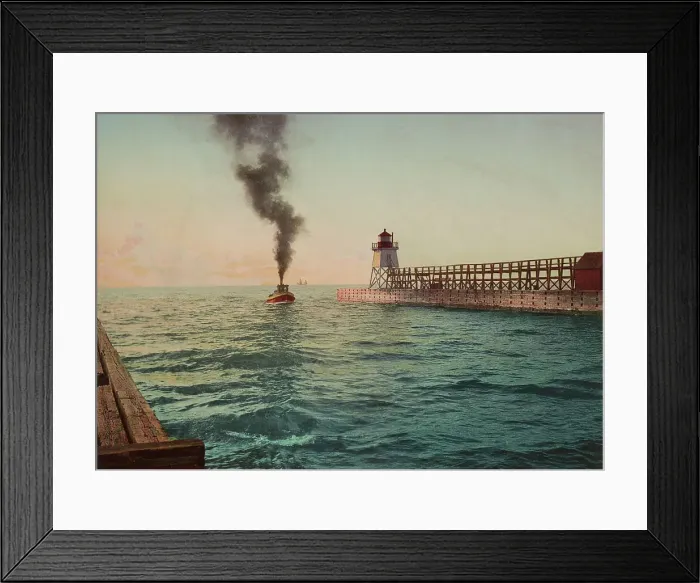 Framed Print : Harbor entrance, Charlevoix, Michigan, c1900. Creator: Unknown Framed Print : Harbor entrance, Charlevoix, Michigan, c1900. Creator: Unknown
