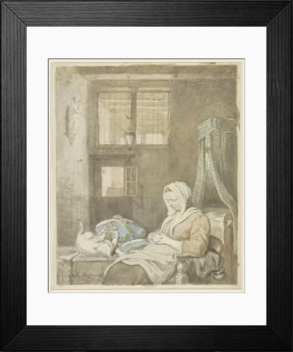 Framed Print : The sleeping lace worker, 1795-1873. Creator: Ignatius van Regemorter Framed Print : The sleeping lace worker, 1795-1873. Creator: Ignatius van Regemorter