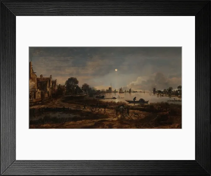 Framed Print : River View by Moonlight, c.1650-c.1655. Creator: Aert van der Neer Framed Print : River View by Moonlight, c.1650-c.1655. Creator: Aert van der Neer