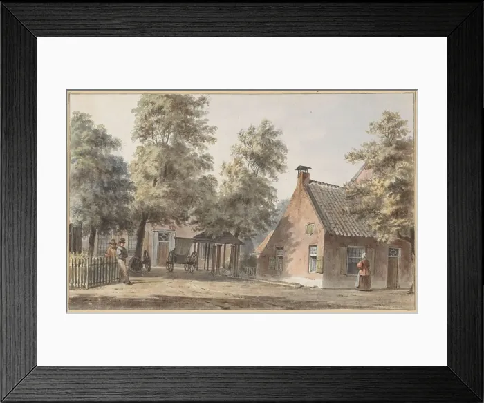 Framed Print : Village view with two men leaning against a fence on the left, 1820-1872. Creator: Hendrik Abraham Klinkhamer Framed Print : Village view with two men leaning against a fence on the left, 1820-1872. Creator: Hendrik Abraham Klinkhamer