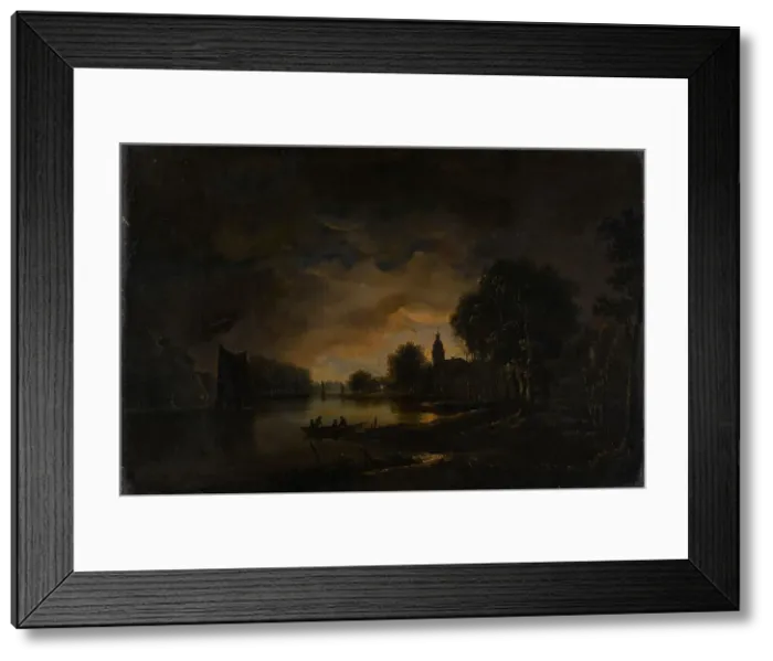 Framed Print : River View by Moonlight, c.1850-c.1875. Creator: Unknown Framed Print : River View by Moonlight, c.1850-c.1875. Creator: Unknown