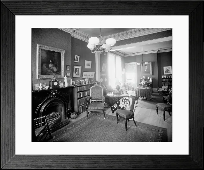 Framed Print : Interior, 121 Henry Street sitting room, showing grate, Detroit, Mich. between 1900 and 1915. Creator: Unknown Framed Print : Interior, 121 Henry Street sitting room, showing grate, Detroit, Mich. between 1900 and 1915. Creator: Unknown