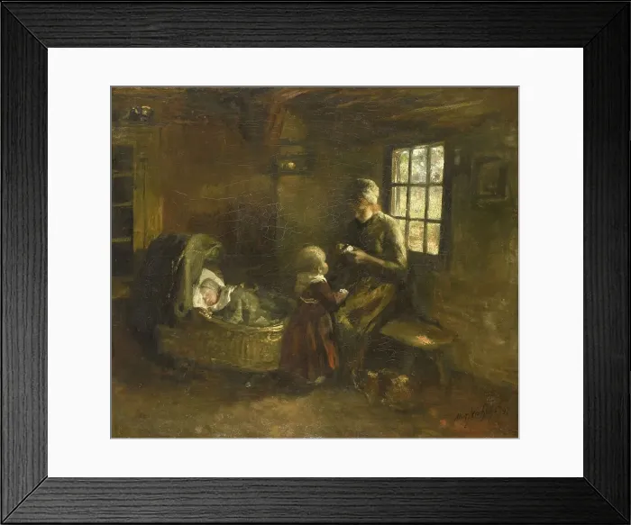 Framed Print : At the crib, 1897. Creator: Albert Neuhuys Framed Print : At the crib, 1897. Creator: Albert Neuhuys