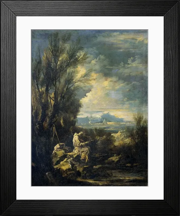 Framed Print : Landscape with Saint Bruno ?, 1700-1749. Creator: Alessandro Magnasco Framed Print : Landscape with Saint Bruno ?, 1700-1749. Creator: Alessandro Magnasco