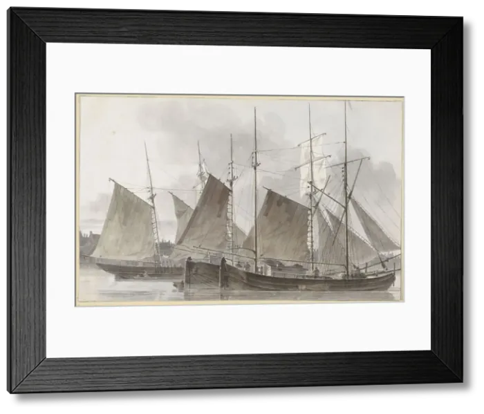 Framed Print : Sailing ships docked in front of a city, 1820-1872. Creator: Hendrik Abraham Klinkhamer Framed Print : Sailing ships docked in front of a city, 1820-1872. Creator: Hendrik Abraham Klinkhamer