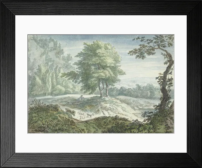 Framed Print : Landscape with sheep, 1706-1759. Creator: Jacob van Liender Framed Print : Landscape with sheep, 1706-1759. Creator: Jacob van Liender