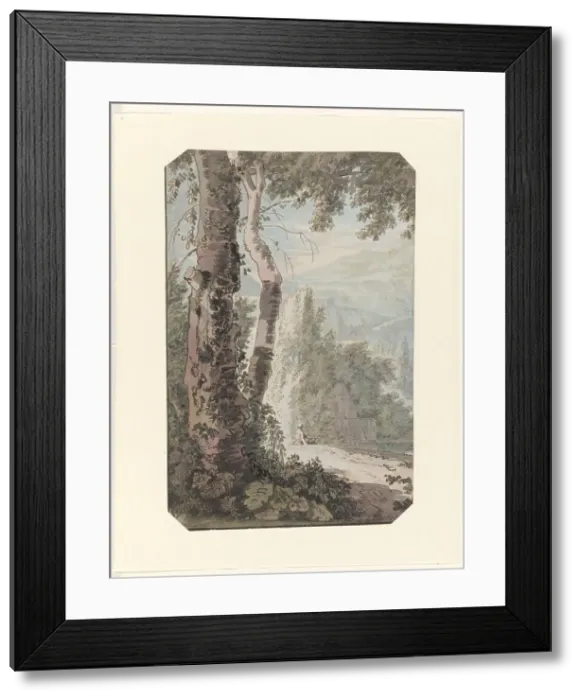 Framed Print : Arcadian landscape with a resting man by the water, c.1725-c.1750. Creator: Jacob van Liender Framed Print : Arcadian landscape with a resting man by the water, c.1725-c.1750. Creator: Jacob van Liender