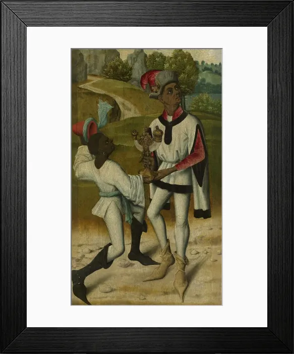 Framed Print : King Balthasar, one of the Three Magi, and a Servant, fragment from An Adoration of the Magi, c.1480 Creator: Anon Framed Print : King Balthasar, one of the Three Magi, and a Servant, fragment from An Adoration of the Magi, c.1480 Creator: Anon