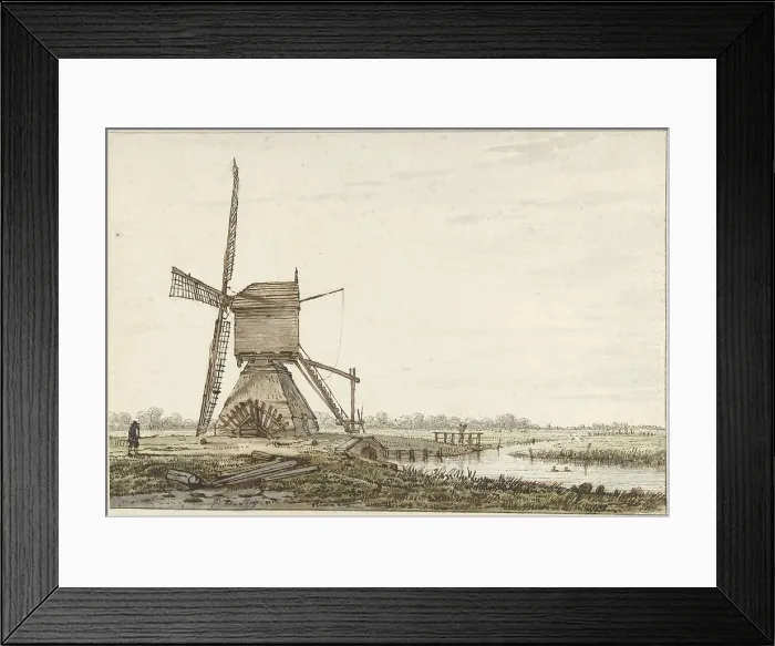 Framed Print : Landscape with polder mill, 1766-1815. Creator: Jacob van Strij Framed Print : Landscape with polder mill, 1766-1815. Creator: Jacob van Strij