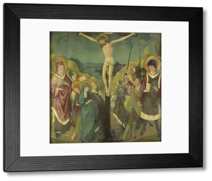 Framed Print : Crucifixion with Saints Cosmas and Damian, 1425-1449. Creator: Anon Framed Print : Crucifixion with Saints Cosmas and Damian, 1425-1449. Creator: Anon
