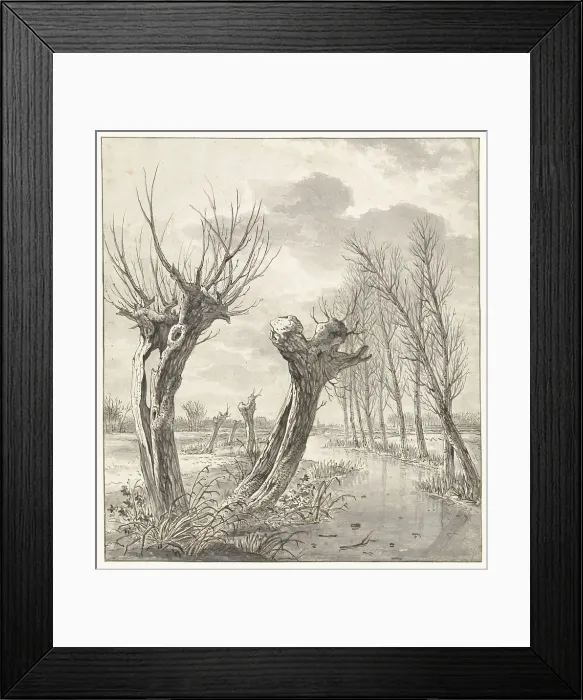 Framed Print : Winter landscape with pollard willows along a frozen ditch, 1766-1815. Creator: Jacob van Strij Framed Print : Winter landscape with pollard willows along a frozen ditch, 1766-1815. Creator: Jacob van Strij