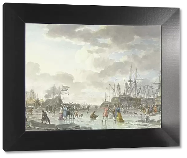 Frost Fair on a Frozen River with Ships, 1773. Creator: Hendrik Kobell