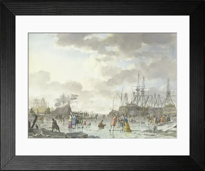 Framed Print : Frost Fair on a Frozen River with Ships, 1773. Creator: Hendrik Kobell Framed Print : Frost Fair on a Frozen River with Ships, 1773. Creator: Hendrik Kobell