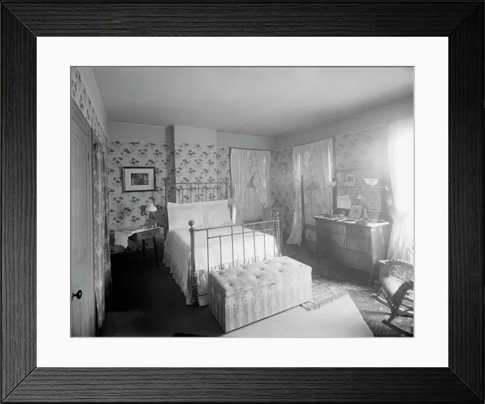 Framed Print : Douglas residence, bedroom with hat tree, Detroit, Mich. between 1905 and 1915. Creator: Unknown Framed Print : Douglas residence, bedroom with hat tree, Detroit, Mich. between 1905 and 1915. Creator: Unknown