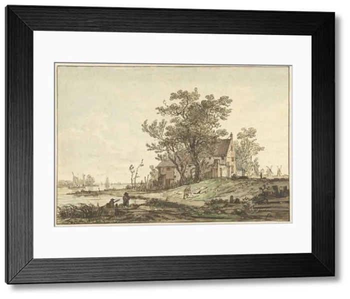 Framed Print : Old farmhouse on a river, 1790-1810. Creator: Jacob van Strij Framed Print : Old farmhouse on a river, 1790-1810. Creator: Jacob van Strij