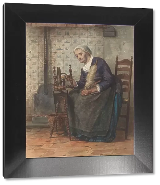 Old woman in interior at spinning wheel, 1878. Creator: Hendrik Valkenburg