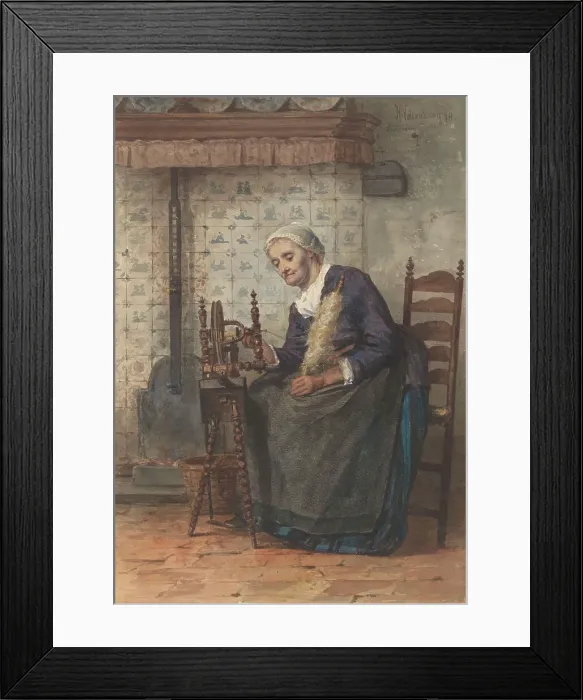 Framed Print : Old woman in interior at spinning wheel, 1878. Creator: Hendrik Valkenburg Framed Print : Old woman in interior at spinning wheel, 1878. Creator: Hendrik Valkenburg