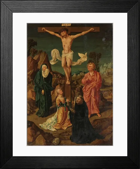 Framed Print : Crucifixion with the Virgin, Saint John, Mary Magdalene, a Donor, 1500-1530. Creator: Anon Framed Print : Crucifixion with the Virgin, Saint John, Mary Magdalene, a Donor, 1500-1530. Creator: Anon