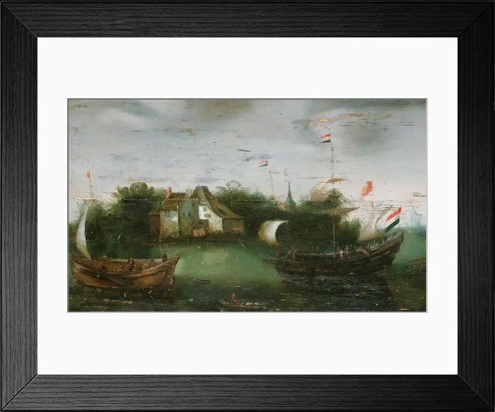 Framed Print : A Sea-going Vessel Sailing into an Inland Waterway, c.1614-c.1630. Creator: Anon Framed Print : A Sea-going Vessel Sailing into an Inland Waterway, c.1614-c.1630. Creator: Anon