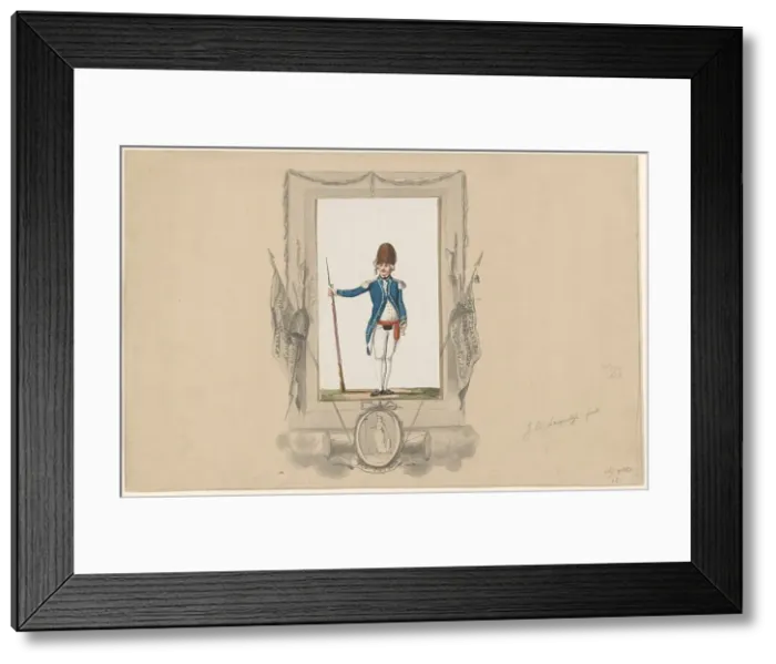 Framed Print : Standing soldier in ornamental frame, 1790-1818. Creator: Jan Antony Langendijk Framed Print : Standing soldier in ornamental frame, 1790-1818. Creator: Jan Antony Langendijk