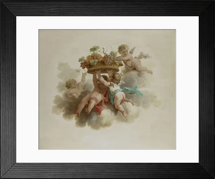 Framed Print : Four Putti Carrying a Fruit Basket, c.1725-c.1774. Creator: Anon Framed Print : Four Putti Carrying a Fruit Basket, c.1725-c.1774. Creator: Anon
