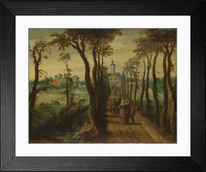 Framed Print : Elegant Company on a Causeway Leading towards a Country-House, c.1650. Creator: Anon Framed Print : Elegant Company on a Causeway Leading towards a Country-House, c.1650. Creator: Anon