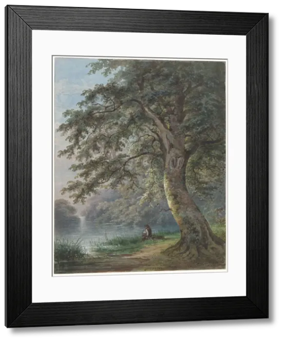 Framed Print : Angler under a large tree near a pond, 1882. Creator: Jan David Geerling Grootveld Framed Print : Angler under a large tree near a pond, 1882. Creator: Jan David Geerling Grootveld