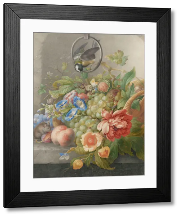Framed Print : Still Life with Flowers, Fruit, a Great Tit and a Mouse, c.1700-c.1710. Creator: Herman Henstenburgh Framed Print : Still Life with Flowers, Fruit, a Great Tit and a Mouse, c.1700-c.1710. Creator: Herman Henstenburgh
