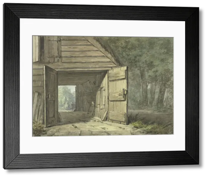 Framed Print : Stable of the De Geleerde Man inn, in Bennebroek, 1802. Creator: Hermanus Numan Framed Print : Stable of the De Geleerde Man inn, in Bennebroek, 1802. Creator: Hermanus Numan