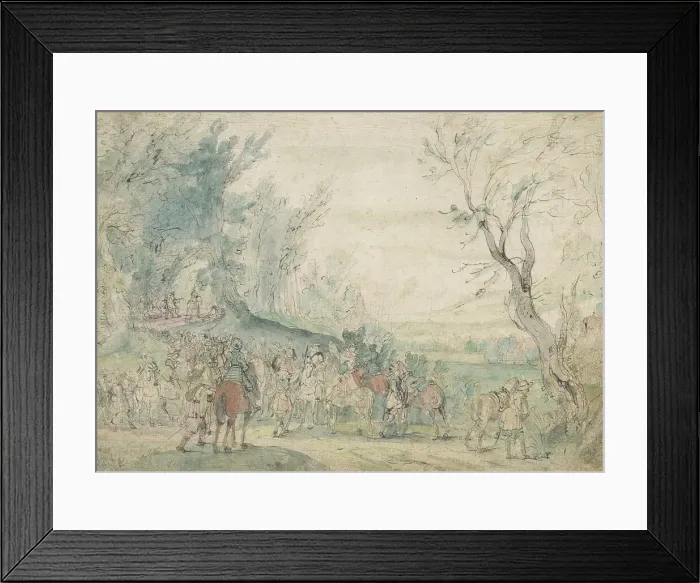 Framed Print : Armed horsemen at a forest edge, 1615-1635. Creator: Master of the Hermitage Sketchbook Framed Print : Armed horsemen at a forest edge, 1615-1635. Creator: Master of the Hermitage Sketchbook
