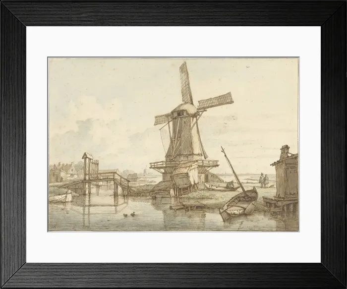 Framed Print : Landscape with windmill, 1776-1822. Creator: Jan Hulswit Framed Print : Landscape with windmill, 1776-1822. Creator: Jan Hulswit