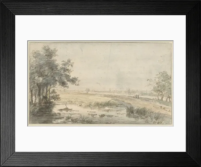 Framed Print : Landscape with an angler by the water, 1776-1822. Creator: Jan Hulswit Framed Print : Landscape with an angler by the water, 1776-1822. Creator: Jan Hulswit