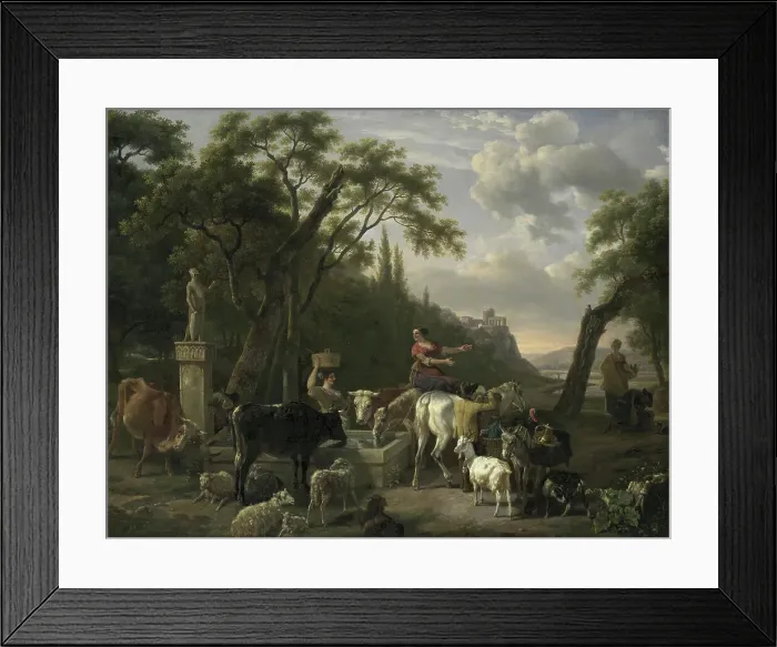Framed Print : Italian Landscape with Shepherds and Animals at a Fountain, 1780-1810. Creator: Jean-Louis Demarne Framed Print : Italian Landscape with Shepherds and Animals at a Fountain, 1780-1810. Creator: Jean-Louis Demarne
