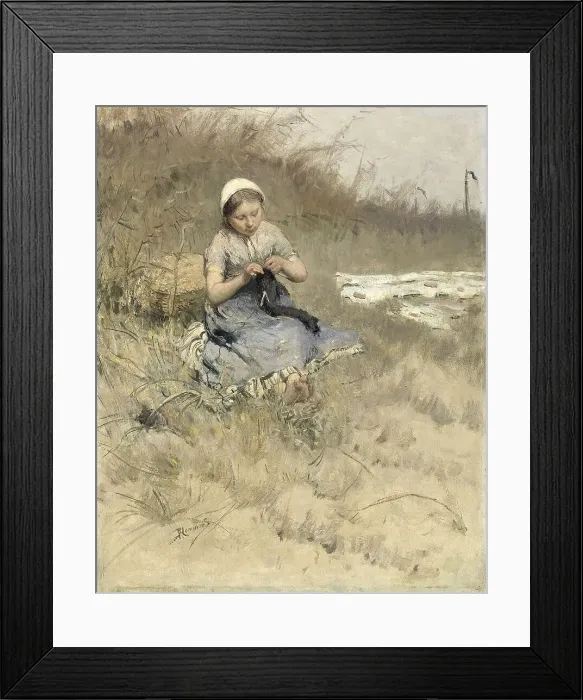 Framed Print : Girl Knitting, 1885-1886. Creator: Bernardus Johannes Blommers Framed Print : Girl Knitting, 1885-1886. Creator: Bernardus Johannes Blommers