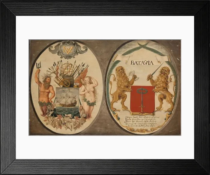 Framed Print : The Arms of the Dutch East India Company and of the Town of Batavia, 1651. Creator: Jeronimus Becx II Framed Print : The Arms of the Dutch East India Company and of the Town of Batavia, 1651. Creator: Jeronimus Becx II