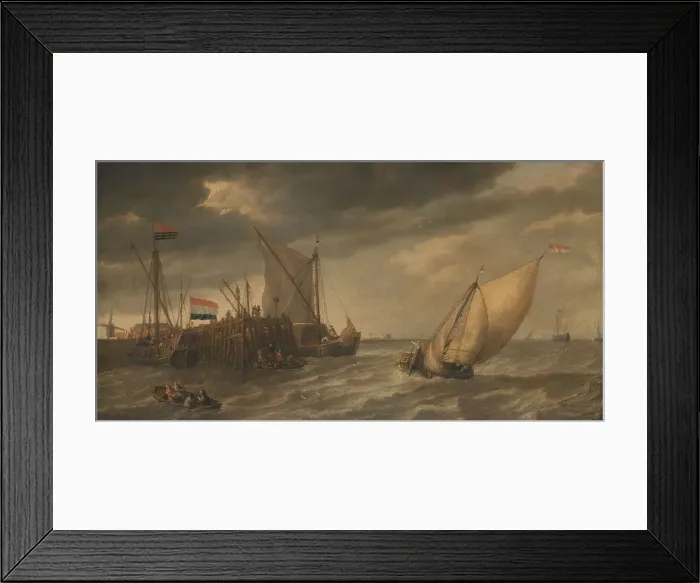 Framed Print : Travellers Disembarking at a Jetty on the Scheldt in Strong Winds, c.1635. Creator: Bonaventura Peeters I Framed Print : Travellers Disembarking at a Jetty on the Scheldt in Strong Winds, c.1635. Creator: Bonaventura Peeters I