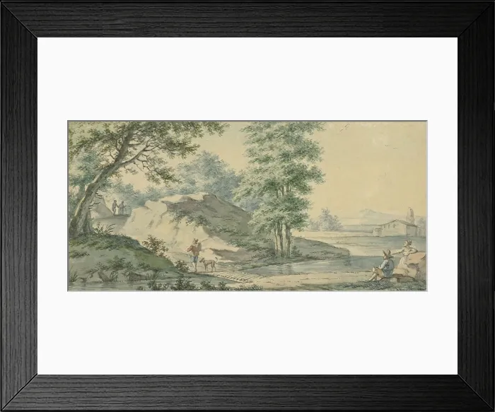 Framed Print : Landscape with a bridge, 1750-1818. Creator: Izaak Schmidt Framed Print : Landscape with a bridge, 1750-1818. Creator: Izaak Schmidt