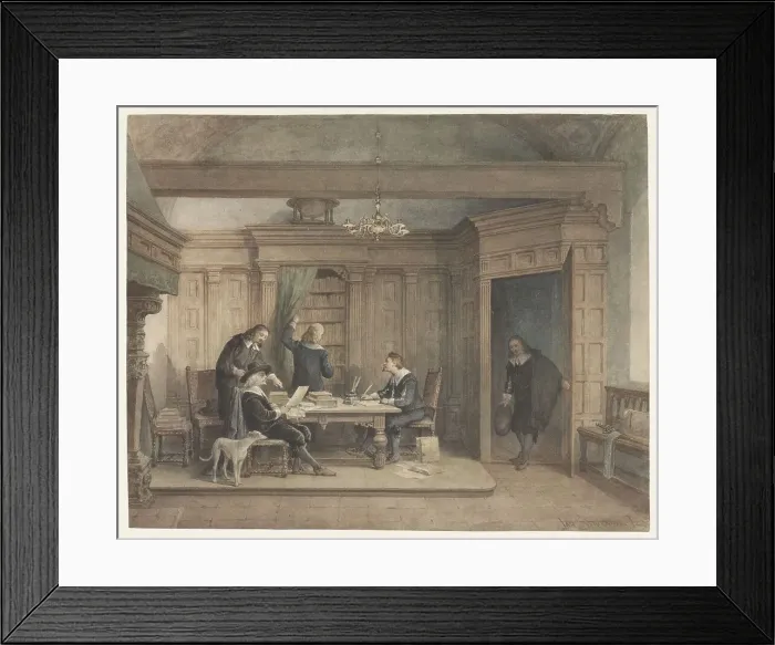 Framed Print : Five men in interior, c.1837-c.1903. Creator: Jan Striening Framed Print : Five men in interior, c.1837-c.1903. Creator: Jan Striening