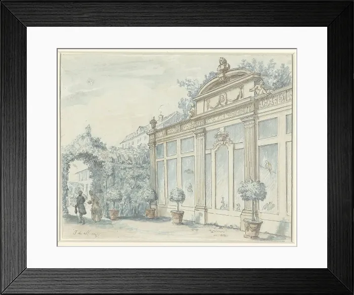 Framed Print : View in a French garden with gentleman and lady, 1700-1800. Creator: J de Marsy Framed Print : View in a French garden with gentleman and lady, 1700-1800. Creator: J de Marsy