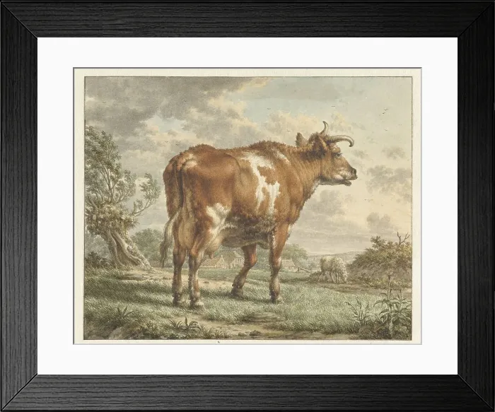 Framed Print : Red-and-white cow in a landscape, 1783. Creator: Jacob Cats Framed Print : Red-and-white cow in a landscape, 1783. Creator: Jacob Cats