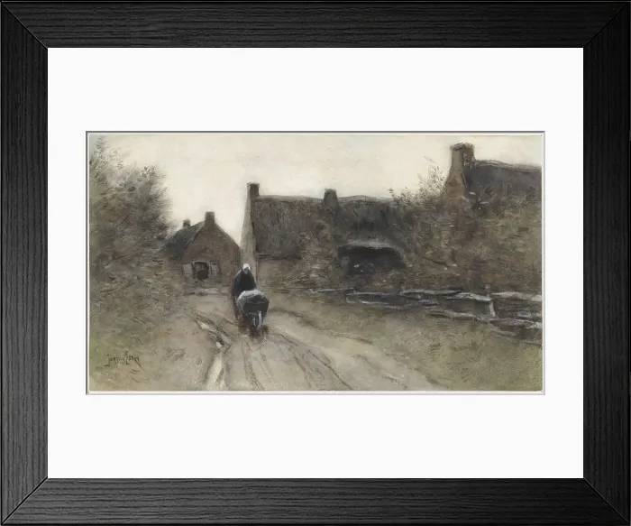Framed Print : Village view with woman pushing wheelbarrow, 1864-1892. Creator: Johannes Cornelis van Essen Framed Print : Village view with woman pushing wheelbarrow, 1864-1892. Creator: Johannes Cornelis van Essen